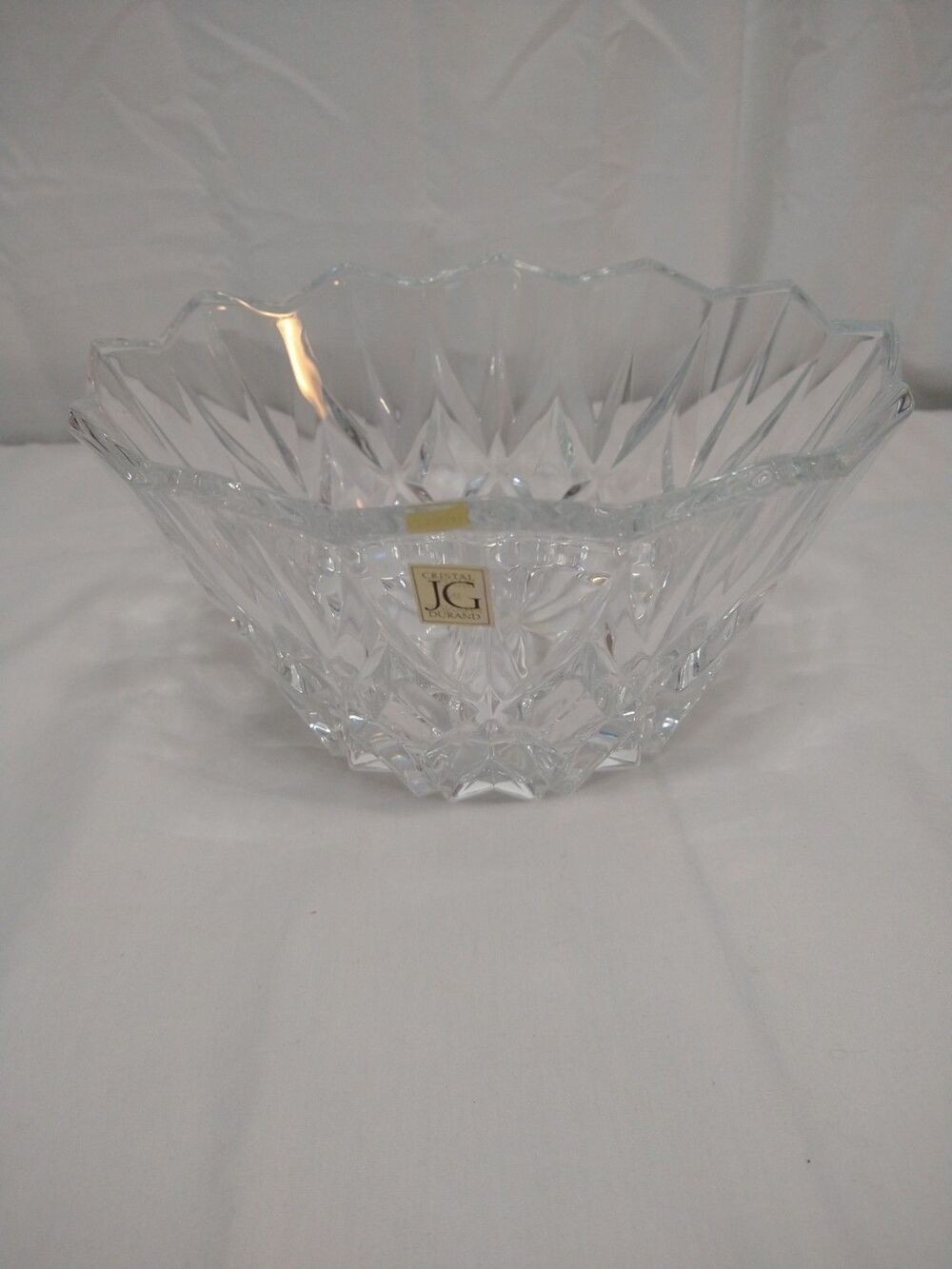 JG Durand Cristal Arques 9" Cathedral Bowl 24% Lead Crystal With Stickers